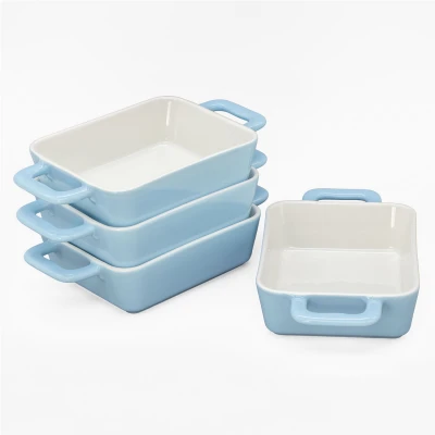 MINI rechteckige Auflaufform Ofen- Backform Keramik Set 4 St 12,5x4,5x22cm 400ml