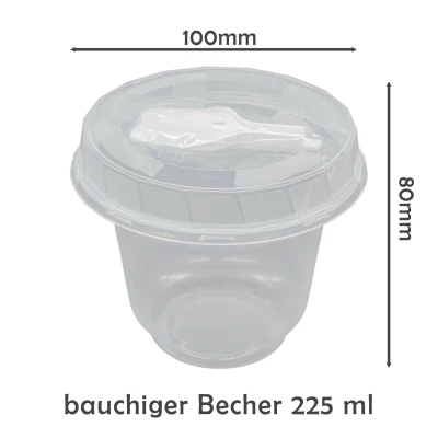 Feinkostbecher 50St Einweg-Party-Smoothie-Dessert-Plastikbecher mit Deckel u. Löffel l in 3 Varianten