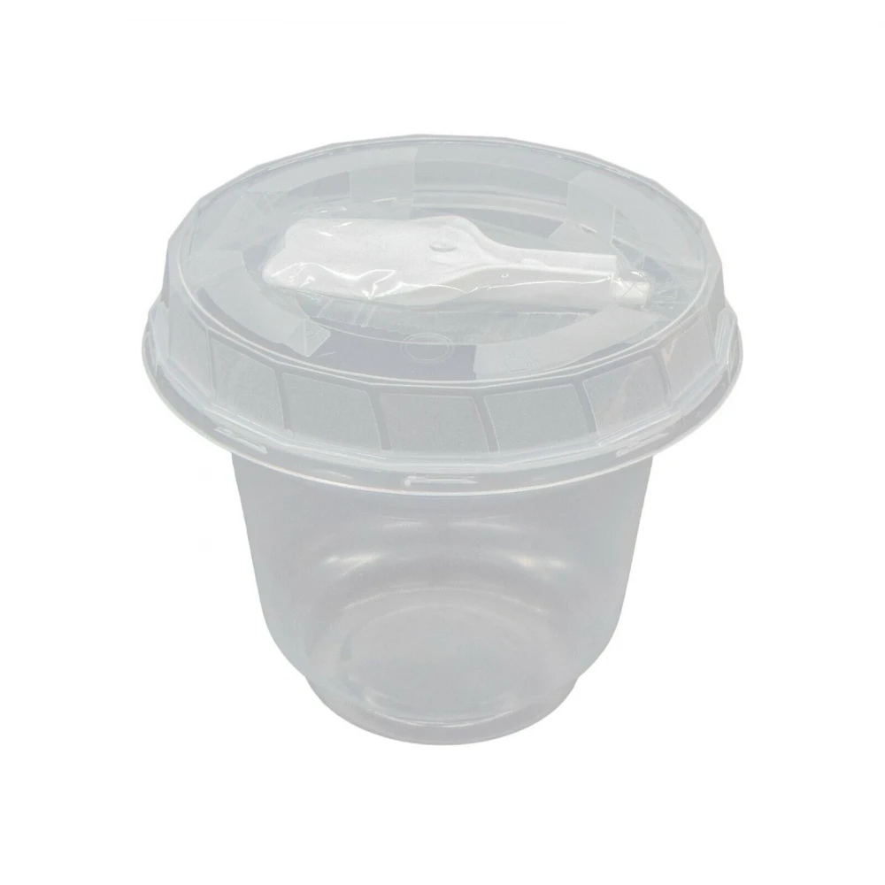 Feinkostbecher 50St Einweg-Party-Smoothie-Dessert-Plastikbecher mit Deckel u. Löffel l in 3 Varianten Artikelauswahl (Select) bauchiger Becher 225 ml