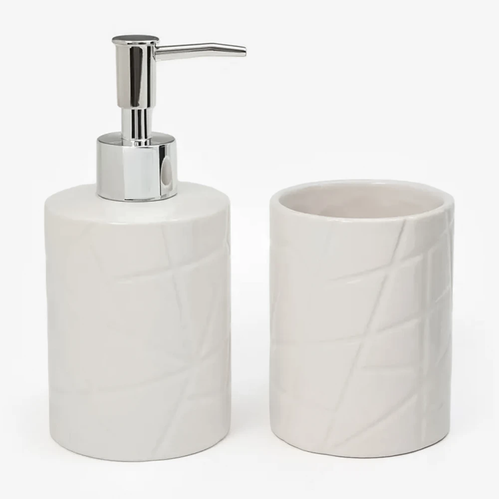 KVOTA Badaccessoire Set 2-teilig, Seifenspender & Zahnputzbecher Keramik