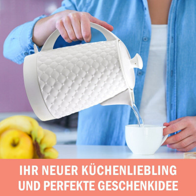 KVOTA Elektrischer Keramik Wasserkocher, Teekessel 1,8 L, 1500W, Gesteppt-Design