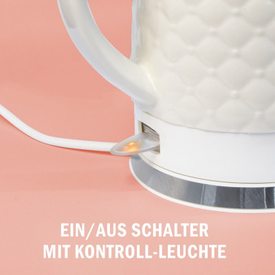 KVOTA Elektrischer Keramik Wasserkocher, Teekessel 1,8 L, 1500W, Gesteppt-Design