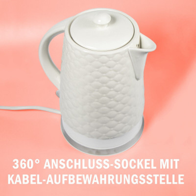 KVOTA Elektrischer Keramik Wasserkocher, Teekessel 1,8 L, 1500W, Gesteppt-Design