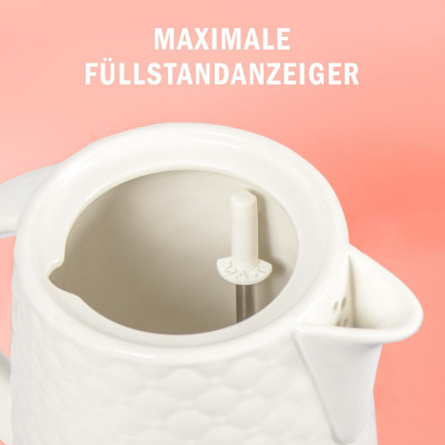 KVOTA Elektrischer Keramik Wasserkocher, Teekessel 1,8 L, 1500W, Gesteppt-Design