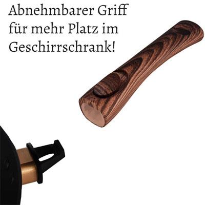 Wok-Pfanne abnehmbarer Holzoptik-Griff Deckel Ø32cm Antihaftbeschichtung Aluguss