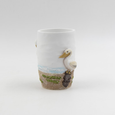 3-tlg. Badezimmer-Accessoires-Set "Malibu“ Seifenspender, Becher,Handbemahlt