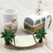 3-tlg. Badezimmer-Accessoires-Set "Malibu“ Seifenspender, Becher,Handbemahlt