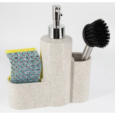 Waschmittel Spender 200 ml mit Halterung für Schwamm und Bürste Küchen Organizer