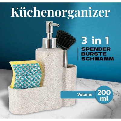 Waschmittel Spender 200 ml mit Halterung für Schwamm und Bürste Küchen Organizer