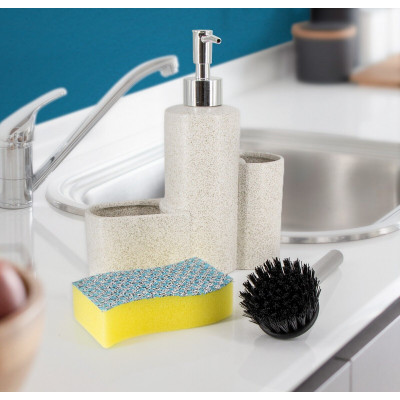 Waschmittel Spender 200 ml mit Halterung für Schwamm und Bürste Küchen Organizer