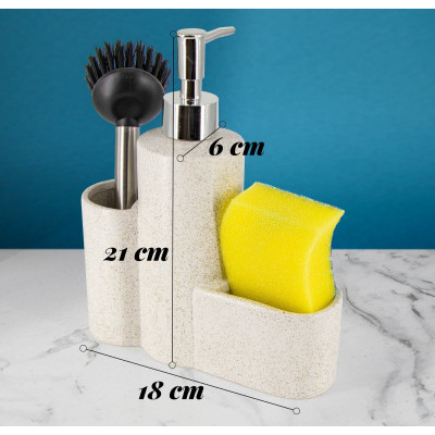 Waschmittel Spender 200 ml mit Halterung für Schwamm und Bürste Küchen Organizer
