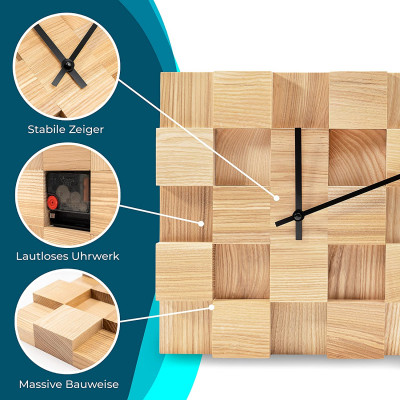 Wanduhr aus edlem Eschenholz Modernes, Minimalistisches Design als Dekoration oder als Geschenk - EIN Vintage Schmuckstück