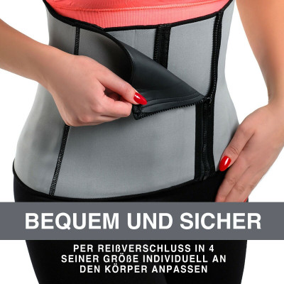 Bauchweggürtel aus Neopren mit Sauna-Effekt Bauchgürtel mit 4 Reißverschlusse