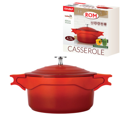 Topf mit Deckel 4,5 L, Aluguss mit Antihaftbeschichtung rot abnehmbare Griffaufsätze Kasan Kochtopf Kasserolle Induktion