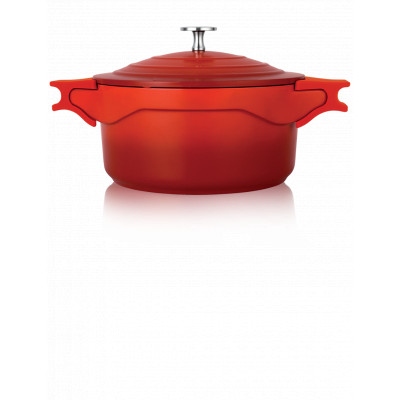 Topf mit Deckel 4,5 L, Aluguss mit Antihaftbeschichtung rot abnehmbare Griffaufsätze Kasan Kochtopf Kasserolle Induktion