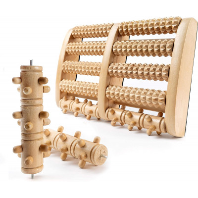 GGC Fußmassageroller mit AUSTAUSCHBAREN Rollen I Fußroller Holz ideal für Zuhause & Büro I Foot Massageroller
