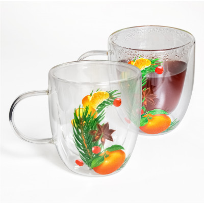 Doppelwandiges Glas 4-er Set Thermogläser mit Motiv Kaffee Tee Latte Getränke Geschenkidee Weihnachten Aroma der Feier