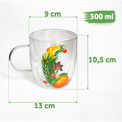 Doppelwandiges Glas 4-er Set Thermogläser mit Motiv Kaffee Tee Latte Getränke Geschenkidee Weihnachten Aroma der Feier