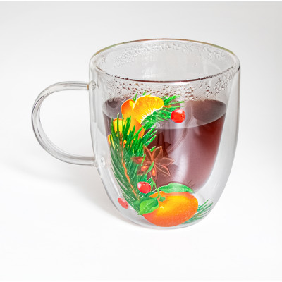 Doppelwandiges Glas 4-er Set Thermogläser mit Motiv Kaffee Tee Latte Getränke Geschenkidee Weihnachten Aroma der Feier