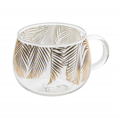 Glasbecher Trinkglas 400ml Design „Tropic“ 4-er Set bauchige Gläser stillvoll Transparent-Goldfarbe