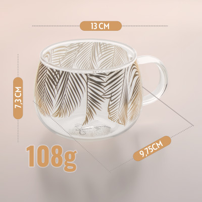 Glasbecher Trinkglas 400ml Design „Tropic“ 4-er Set bauchige Gläser stillvoll Transparent-Goldfarbe