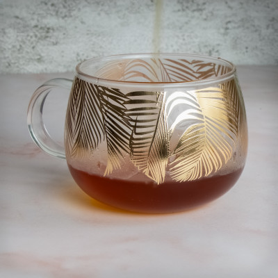 Glasbecher Trinkglas 400ml Design „Tropic“ 4-er Set bauchige Gläser stillvoll Transparent-Goldfarbe