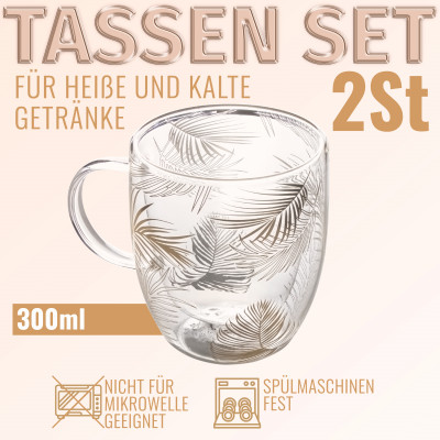 Doppelwandiges Glas 2-er Set 300 ml Thermogläser Doppelwand-Gläser Design „Tropen“