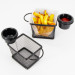 MINI Edelstahl Servierkorb 2-er Set Fingerfood Snack Pommes Servierkörbchen 10x8x6cm mit Saucenschale aus Melamin schwarz
