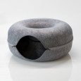 Katzentunnel Katzenhöhle Katzenbett Spielhöhle Kratzbaum+Küschenhöhle Grau 60x60x28 cm aus Filz, rund, Grau