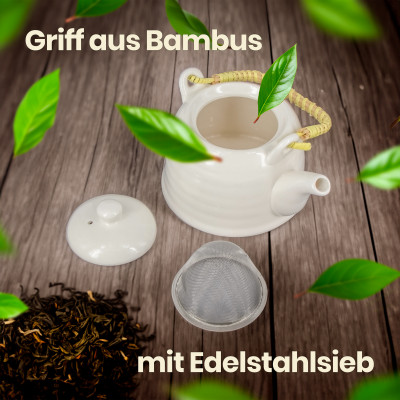 Teebereiter mit Sieb Keramik Teekanne Weiß 600ml