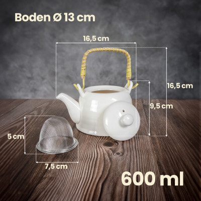Teebereiter mit Sieb Keramik Teekanne Weiß 600ml