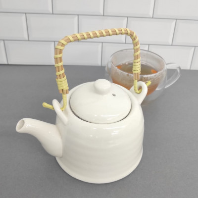 Teebereiter mit Sieb Keramik Teekanne Weiß 600ml