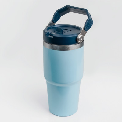 Thermobecher mit abnehmbarem Strohhalm und Tragegriff, 500 ml, Doppelwandiger Edelstahl-Thermobecher, vakuumisolierter Tasse