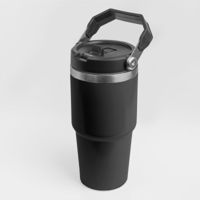 Thermobecher mit abnehmbarem Strohhalm und Tragegriff, 500 ml, Doppelwandiger Edelstahl-Thermobecher, vakuumisolierter Tasse