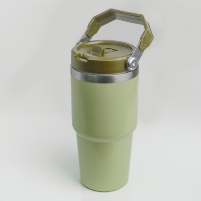 Thermobecher mit abnehmbarem Strohhalm und Tragegriff, 500 ml, Doppelwandiger Edelstahl-Thermobecher, vakuumisolierter Tasse