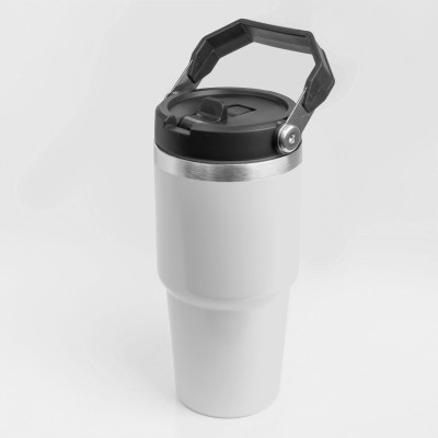 Thermobecher mit abnehmbarem Strohhalm und Tragegriff, 500 ml, Doppelwandiger Edelstahl-Thermobecher, vakuumisolierter Tasse