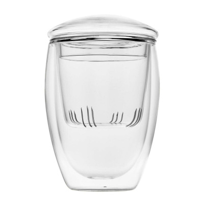 Doppelwandiges Teeglas mit Glassieb und -deckel all-in-one Borosilikatglas 250ml