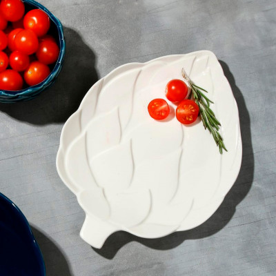 Servierplatte Servier Teller 'Artischocken' aus Keramik, flach, weiß, 20 x 17 cm