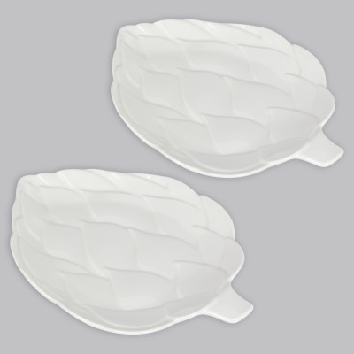 Servierplatte Servier Teller 'Artischocken' aus Keramik, flach, weiß, 20 x 17 cm