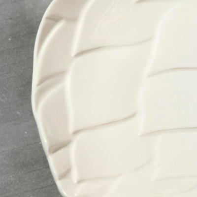 Servierplatte Servier Teller 'Artischocken' aus Keramik, flach, weiß, 20 x 17 cm