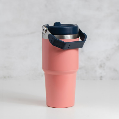 Thermobecher mit abnehmbarem Strohhalm und Tragegriff, 500 ml, Doppelwandiger Edelstahl-Thermobecher, vakuumisolierter Tasse