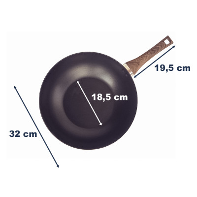 Wok-Pfanne abnehmbarer Holzoptik-Griff Deckel Ø32cm Antihaftbeschichtung Aluguss