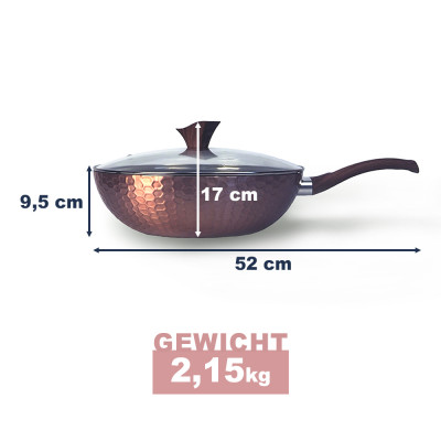 Wok-Pfanne abnehmbarer Holzoptik-Griff Deckel Ø32cm Antihaftbeschichtung Aluguss
