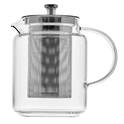 Glaskanne / Teekanne aus Glas mit Siebeinsatz (Edelstahlsieb) und Deckel, 1L