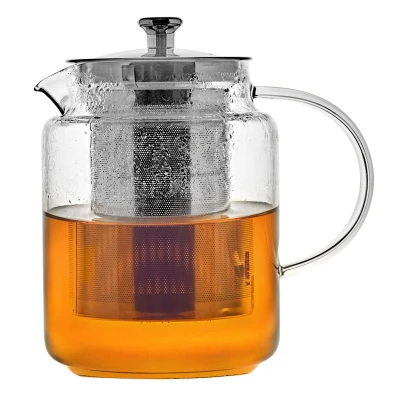 Glaskanne / Teekanne aus Glas mit Siebeinsatz (Edelstahlsieb) und Deckel, 1L