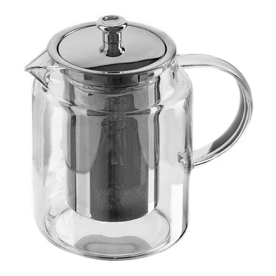 Glaskanne / Teekanne aus Glas mit Siebeinsatz (Edelstahlsieb) und Deckel, 1L