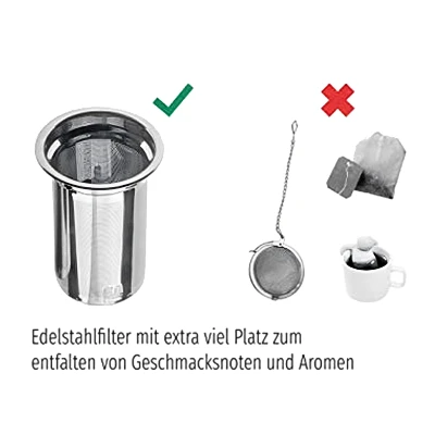 Glaskanne / Teekanne aus Glas mit Siebeinsatz (Edelstahlsieb) und Deckel, 1L