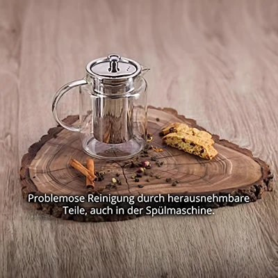 Glaskanne / Teekanne aus Glas mit Siebeinsatz (Edelstahlsieb) und Deckel, 1L