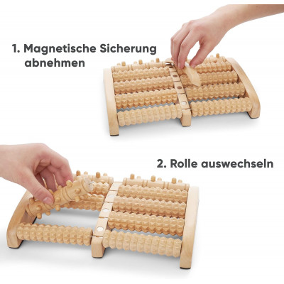 GGC Fußmassageroller mit AUSTAUSCHBAREN Rollen I Fußroller Holz ideal für Zuhause & Büro I Foot Massageroller