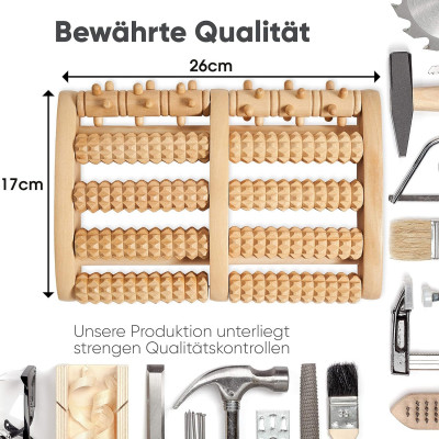 GGC Fußmassageroller mit AUSTAUSCHBAREN Rollen I Fußroller Holz ideal für Zuhause & Büro I Foot Massageroller